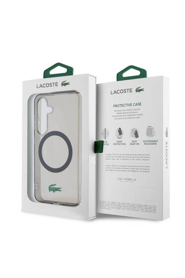 Galaxy S24 Kılıf Lacoste Lisanslı Magsafe Özellikli Transparan Timsah Logo Baskılı Kapak Siyah