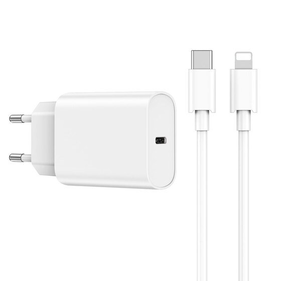 20W iPhone Şarj Seti Wiwu Wi-U001 Şarj Başlığı Adaptörü ve Type-C to Lightning PD Kablo Şarj Seti