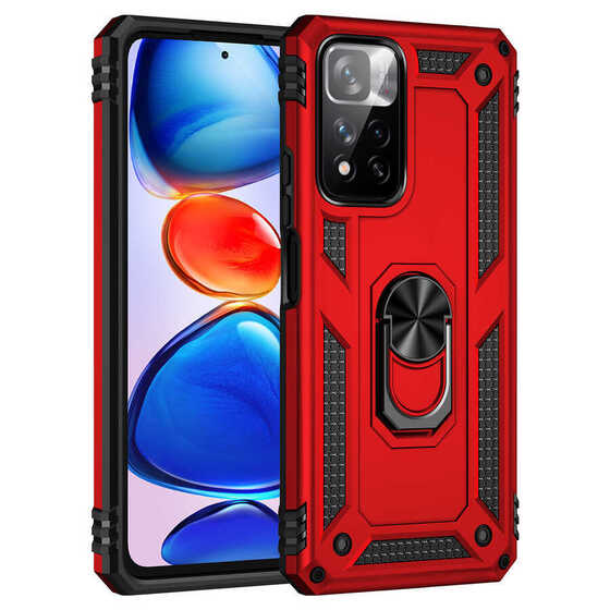 Xiaomi Redmi Note 11 Pro Kılıf Yüzüklü Standlı Manyetikli Armor Zırh