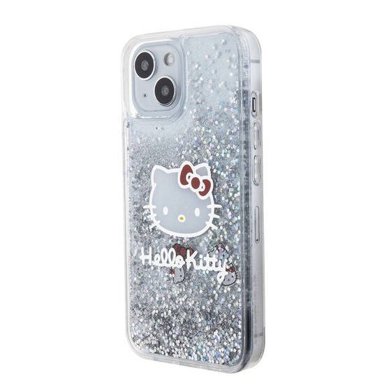 iPhone 15 Kılıf Hello Kitty Orjinal Lisanslı İkonik Sıvılı Glitter Kapak Şeffaf