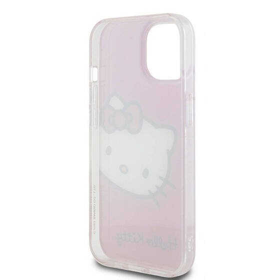 iPhone 15 Kılıf Hello Kitty Orjinal Lisanslı Yazı ve İkonik Logolu Kitty Head Kapak Pembe