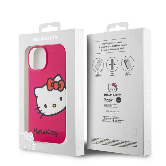 iPhone 15 Kılıf Hello Kitty Orjinal Lisanslı Yazı ve İkonik Logolu Kitty Head Kapak Pembe