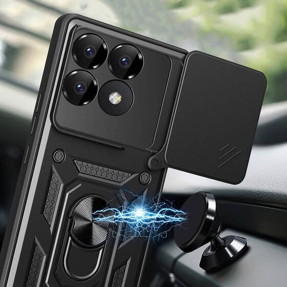 Xiaomi Poco F6 Pro Kılıf Magnetik Standlı Kamera Korumalı Zore Sürgülü Vega Kapak