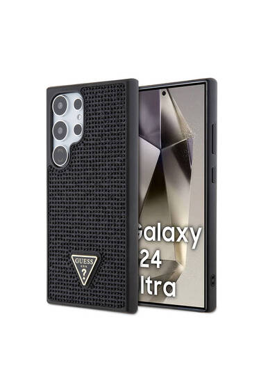 Galaxy S24 Ultra Uyumlu Kılıf Guess Lisanslı Taşlı Arka Yüzey Üçgen Logolu Kapak Siyah