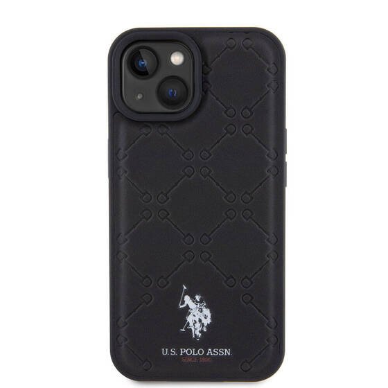 iPhone 15 Kılıf U.S. Polo Assn. Orjinal Lisanslı HS Desenli Baskı Logolu Suni Deri Kapak Siyah