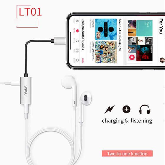 Wiwu LT01 Lightning 3.5 mm Aux Kulaklık ve Şarj Dönüştürücü  2A Metal Alaşım Ses Adaptörü