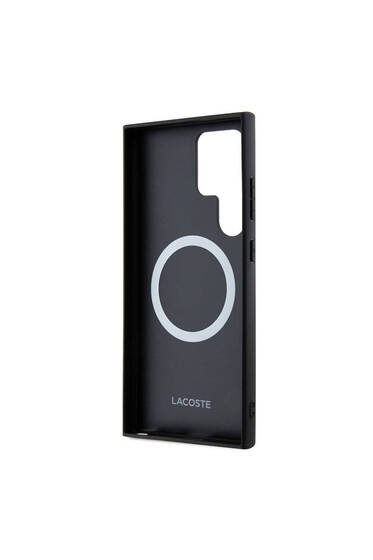 Galaxy S24 Ultra Uyumlu Kılıf Lacoste Lisanslı PU Pike Arka Yüzey İkonik Timsah Dokuma Logolu Siyah