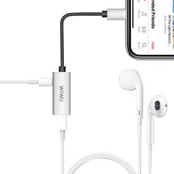 Wiwu LT02 Plus Lightning Kulaklık ve Şarj Dönüştürücü Adaptör 2A Metal Alaşım Ses Adaptörü