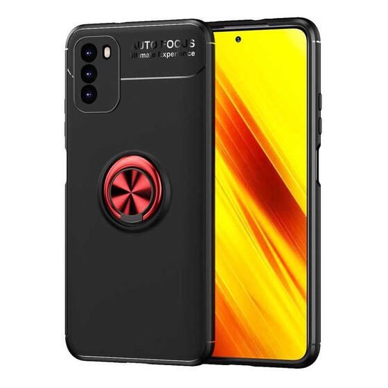 Xiaomi Redmi 9T Kılıf Yüzüklü Standlı Manyetikli Silikon Koruma