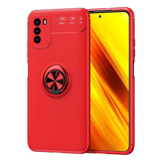 Xiaomi Redmi Note 9 4G Kılıf Yüzüklü Standlı Manyetikli Silikon