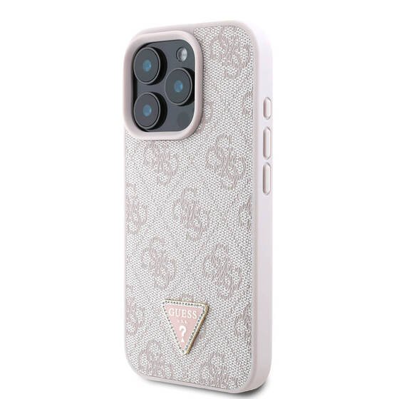 Apple iPhone 16 Pro Max Kılıf Guess Orjinal Lisanslı M-safe Şarj Özellikli PU Deri 4G Desenli Taşlı Üçgen Logolu Kapak