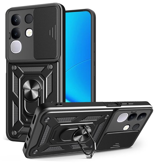Vivo Y29 4G Kılıf Yüzüklü Standlı Manyetikli Kamera Sürgülü Armor Zırh