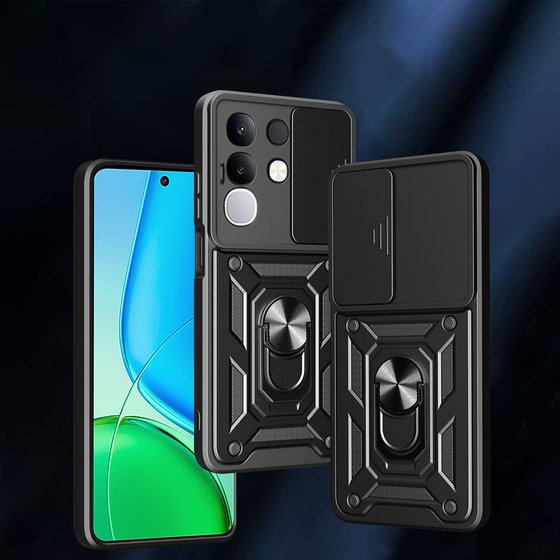 Vivo Y29 4G Kılıf Yüzüklü Standlı Manyetikli Kamera Sürgülü Armor Zırh