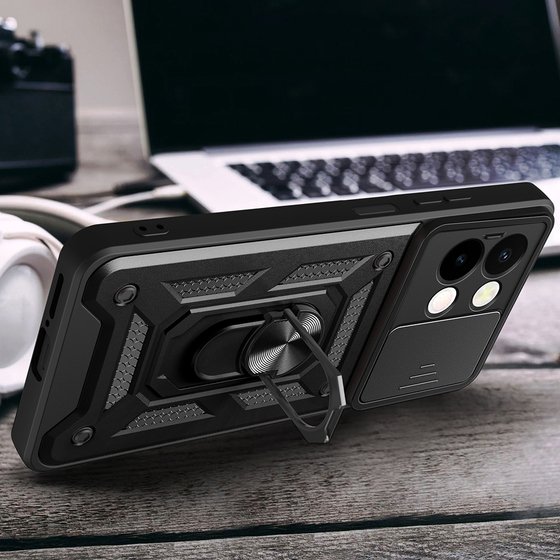 Vivo Y28 Kılıf Yüzüklü Standlı Manyetikli Kamera Sürgülü Armor Zırh