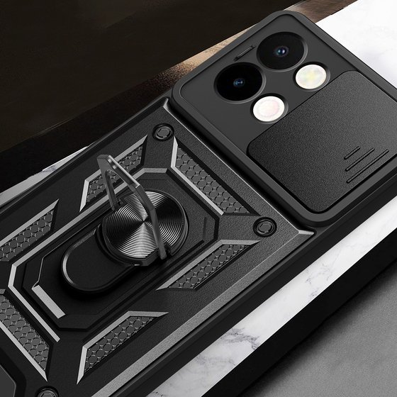 Vivo Y28 Kılıf Yüzüklü Standlı Manyetikli Kamera Sürgülü Armor Zırh