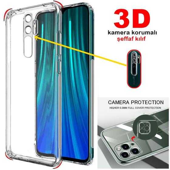 Xiaomi Redmi Note 8 Pro 3D Kamera Korumalı İnce Şeffaf Kılıf