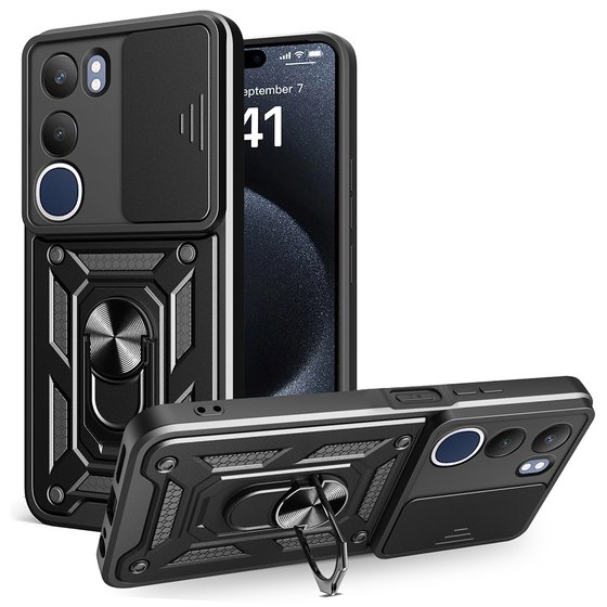 Vivo Y19S Kılıf Yüzüklü Standlı Manyetikli Kamera Sürgülü Armor Zırh