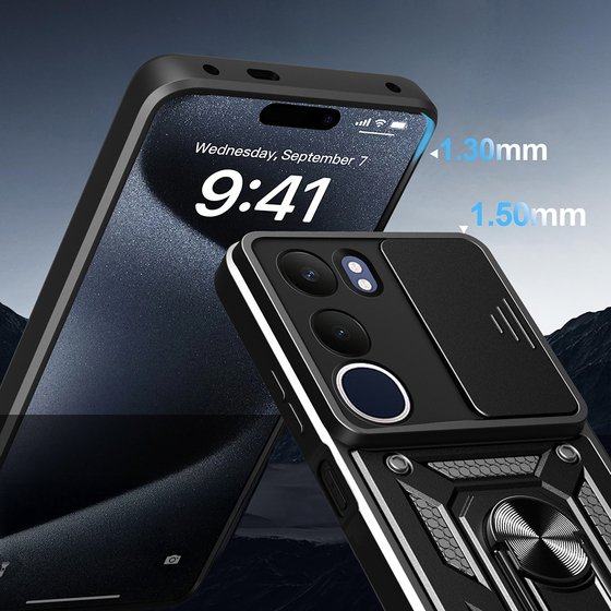 Vivo Y19S Kılıf Yüzüklü Standlı Manyetikli Kamera Sürgülü Armor Zırh