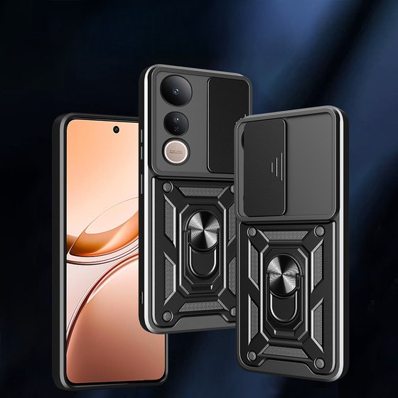 Vivo V50 Lite 4G Kılıf Yüzüklü Standlı Manyetikli Kamera Sürgülü Armor Zırh