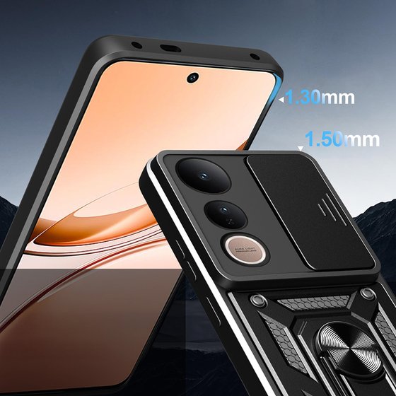 Vivo V50 Lite 4G Kılıf Yüzüklü Standlı Manyetikli Kamera Sürgülü Armor Zırh