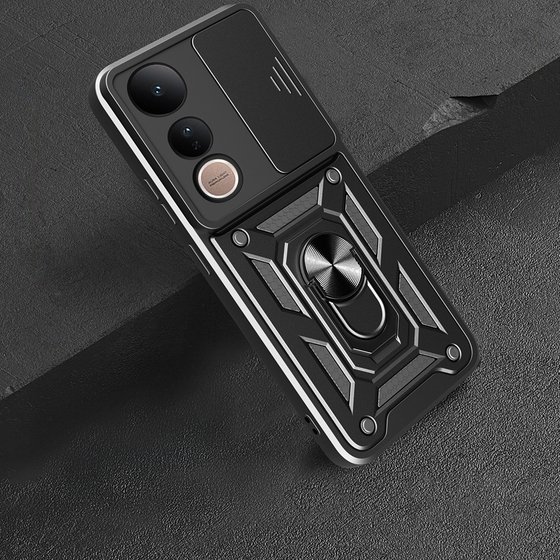Vivo V50 Lite 4G Kılıf Yüzüklü Standlı Manyetikli Kamera Sürgülü Armor Zırh
