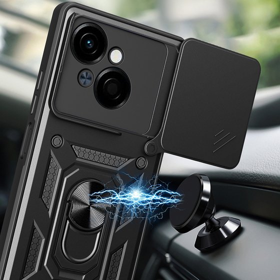 Tecno Spark Go 1 2025 Kılıf Yüzüklü Standlı Manyetikli Kamera Sürgülü Armor Zırh