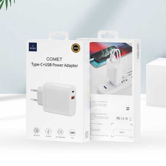 Wiwu Comet PQ303E 30W USB / PD Power Adaptör 5A Hızlı Şarj Aleti Cihazı Başlığı Qualcomm 3.0