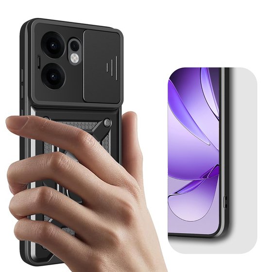 Oppo Reno 13F 5G Kılıf Yüzüklü Standlı Manyetikli Kamera Sürgülü Armor Zırh