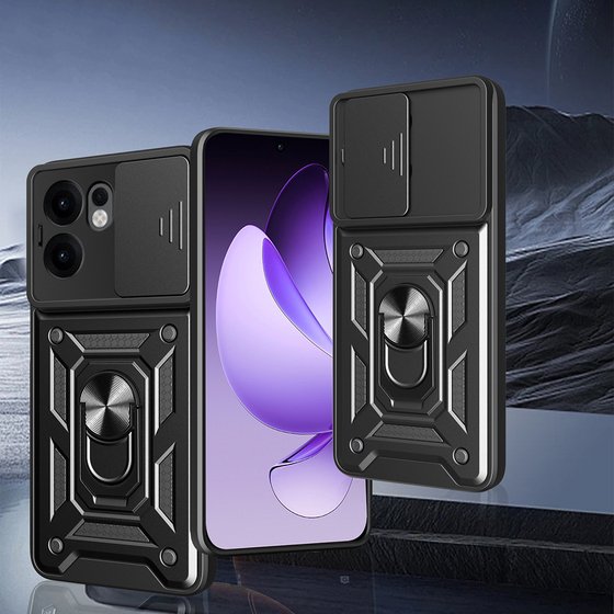 Oppo Reno 13F 5G Kılıf Yüzüklü Standlı Manyetikli Kamera Sürgülü Armor Zırh