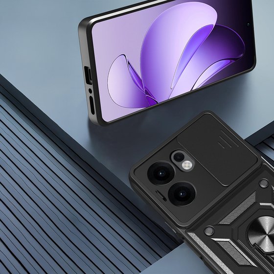 Oppo Reno 13F 5G Kılıf Yüzüklü Standlı Manyetikli Kamera Sürgülü Armor Zırh