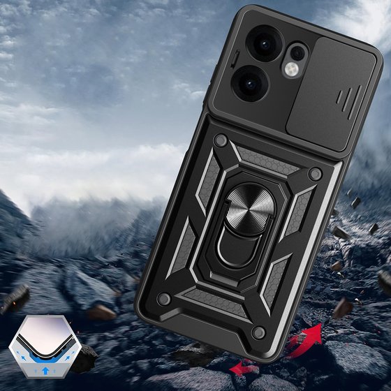 Oppo Reno 13F 5G Kılıf Yüzüklü Standlı Manyetikli Kamera Sürgülü Armor Zırh