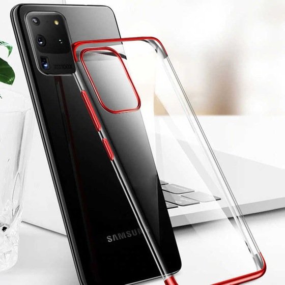 Galaxy S20 Ultra Köşeleri Renkli Kamera Korumalı Şeffaf Kılıf