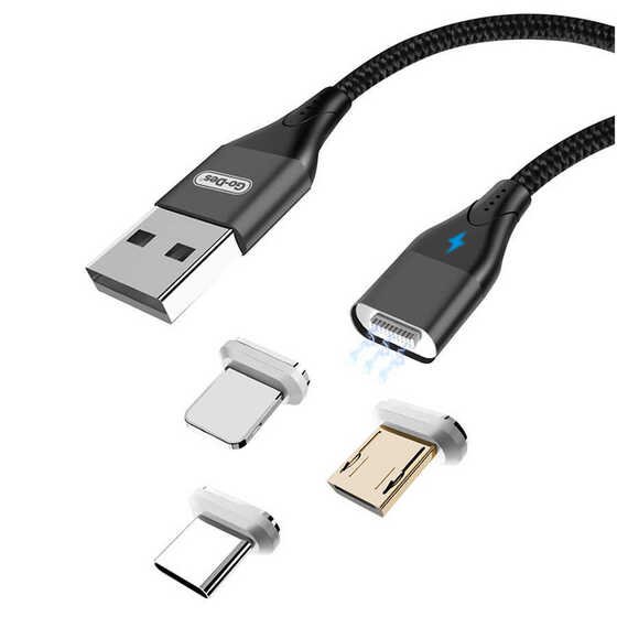 Go Des GD-UC501 3 in 1 Magnetik USB Kablo 3A Mıknatıslı Şarj Kablosu 100 cm Data Kablo