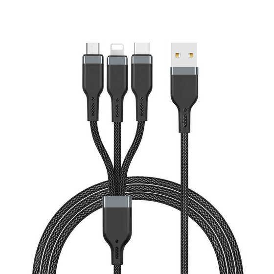 Wiwu Platinum Serisi PT05 3 in 1 USB Kablo 2.4A Hızlı Şarj Kablosu 120 cm 480 Mbps Data Kablo