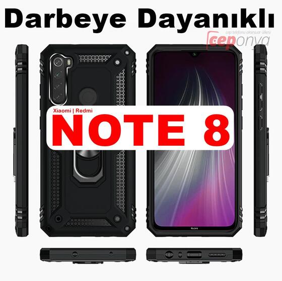 Xiaomi Redmi Note 8 Yüzüklü Standlı Manyetikli Armor Zırh Kılıf