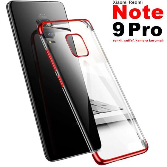 Xiaomi Redmi Note 9 Pro Köşe Renkli Kamera Korumalı Şeffaf Kılıf