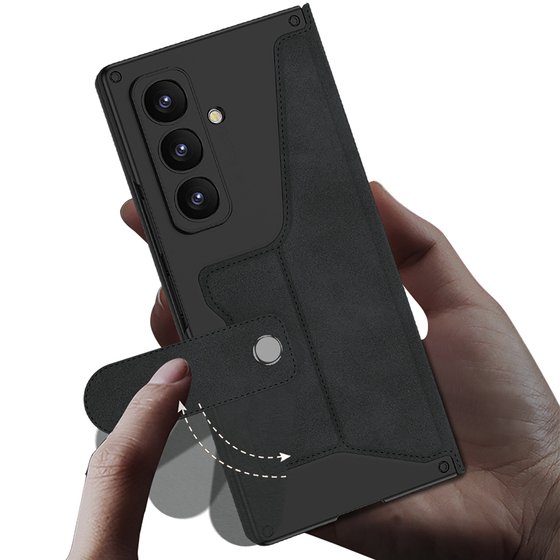 Galaxy Z Fold 7 Kılıf Kamera Korumalı Kadife Tasarımlı Kıpta Kalem Bölmeli Fest Kapak