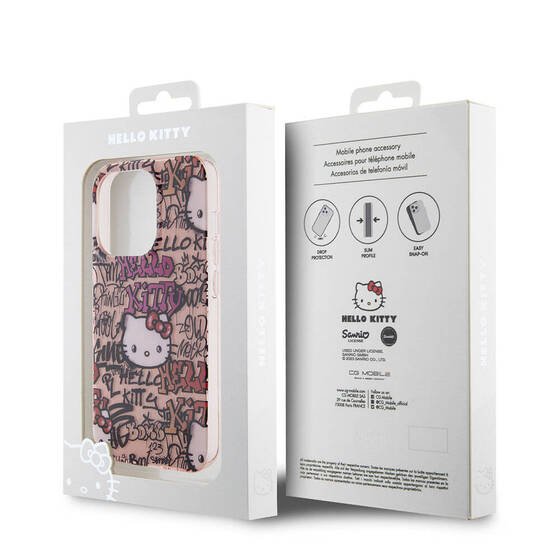 iPhone 15 Pro Kılıf Hello Kitty Orjinal Lisanslı İkonik Logolu Etiket Graffiti Kapak Pembe