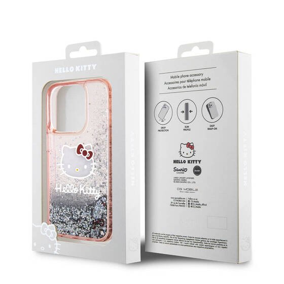 iPhone 15 Pro Kılıf Hello Kitty Orjinal Lisanslı İkonik Sıvılı Glitter Kapak Pembe