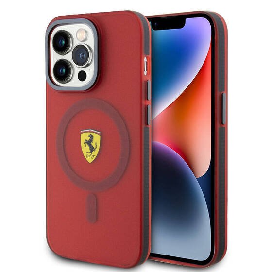 iPhone 15 Pro Uyumlu Kılıf Ferrari Orjinal Lisanslı Magsafe Şarj Özellikli Kontrast Bumper Kırmızı