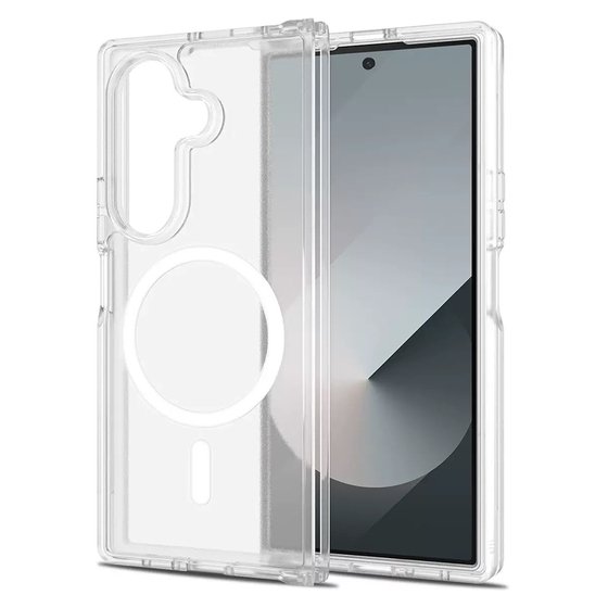 Galaxy Z Fold 7 Kılıf Magsafe Şarj Özellikli Şeffaf Sert PC Embos Kapak