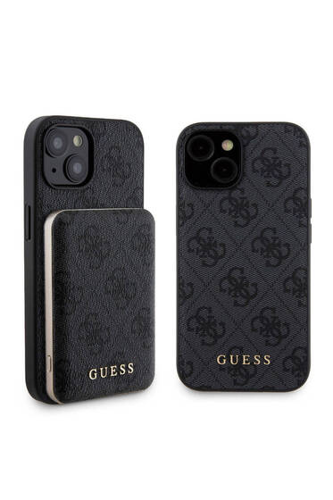 iPhone 15 Uyumlu Kılıf Guess Lisanslı Magsafe Özellikli Kapak + Powerbank 5000mAh Siyah