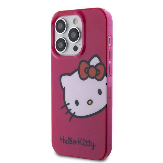 iPhone 15 Pro Kılıf Hello Kitty Orjinal Lisanslı Yazı ve İkonik Logolu Kitty Head Kapak Pembe