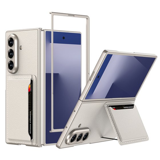 Galaxy Z Fold 7 Suni Deri Arka Yüzey Kartlıklı Kıpta Silikon Kapak