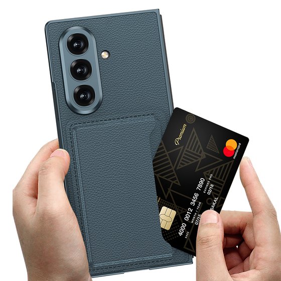 Galaxy Z Fold 7 Suni Deri Arka Yüzey Kartlıklı Kıpta Silikon Kapak