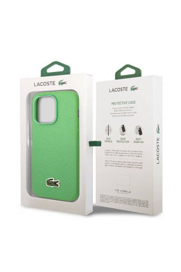 iPhone 14 Pro Kılıf Lacoste Lisanslı PU Pike Desenli İkonik Timsah Dokuma Logolu Yeşil