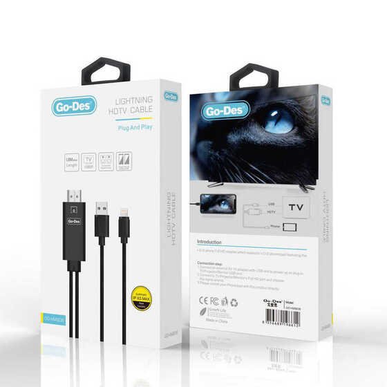 Go Des GD-HM806 Lightning To HDMI Kablo Full HD 1080p Tak & Çalıştır 180 cm