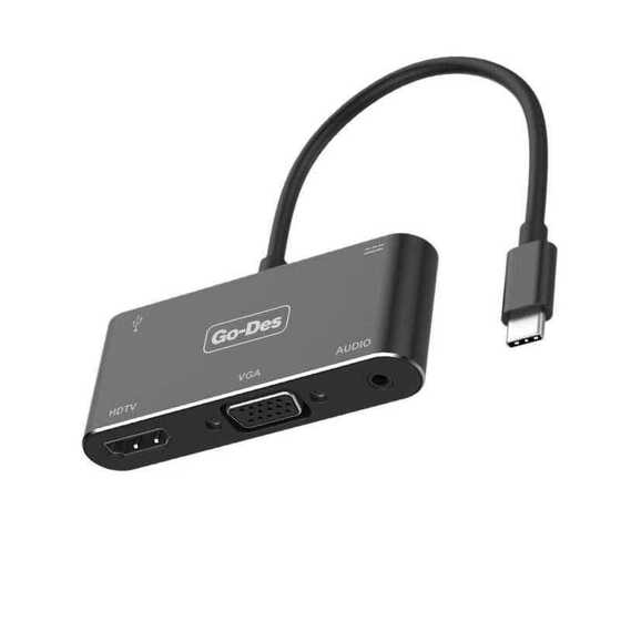 Go Des GD-8761 Type-C to HDMI 4K & VGA & Aux Dönüştürücü Adaptör USB 3.0