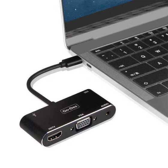 Go Des GD-8761 Type-C to HDMI 4K & VGA & Aux Dönüştürücü Adaptör USB 3.0