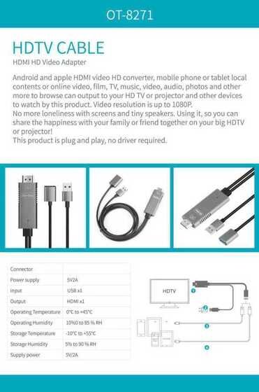 Go Des GD-8271 3 in 1 HDMI Dişi Kablo FHD 1080p (Type-C + Lightning + Micro ) 100 cm